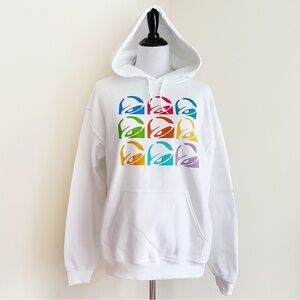 Taco Bell Hoodie Sweatshirt Mens Large Colorful Pop Art Logo White Fun Gift